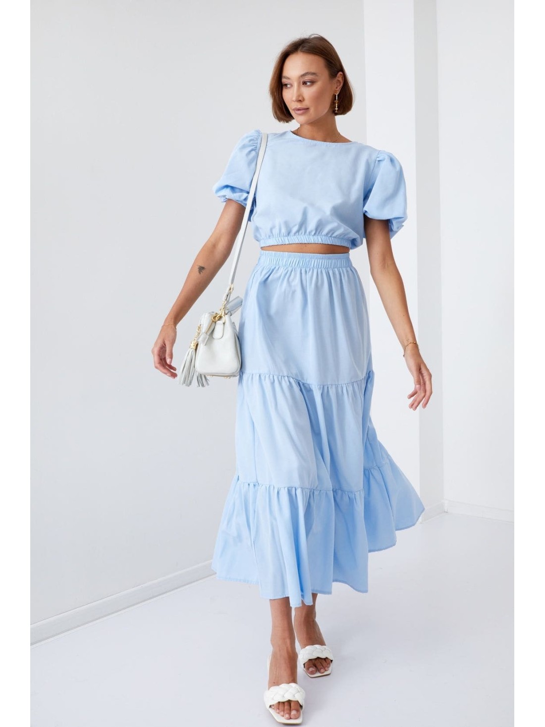 Women\'s summer set, blouse and skirt, light blue FG647 - Online store - Boutique